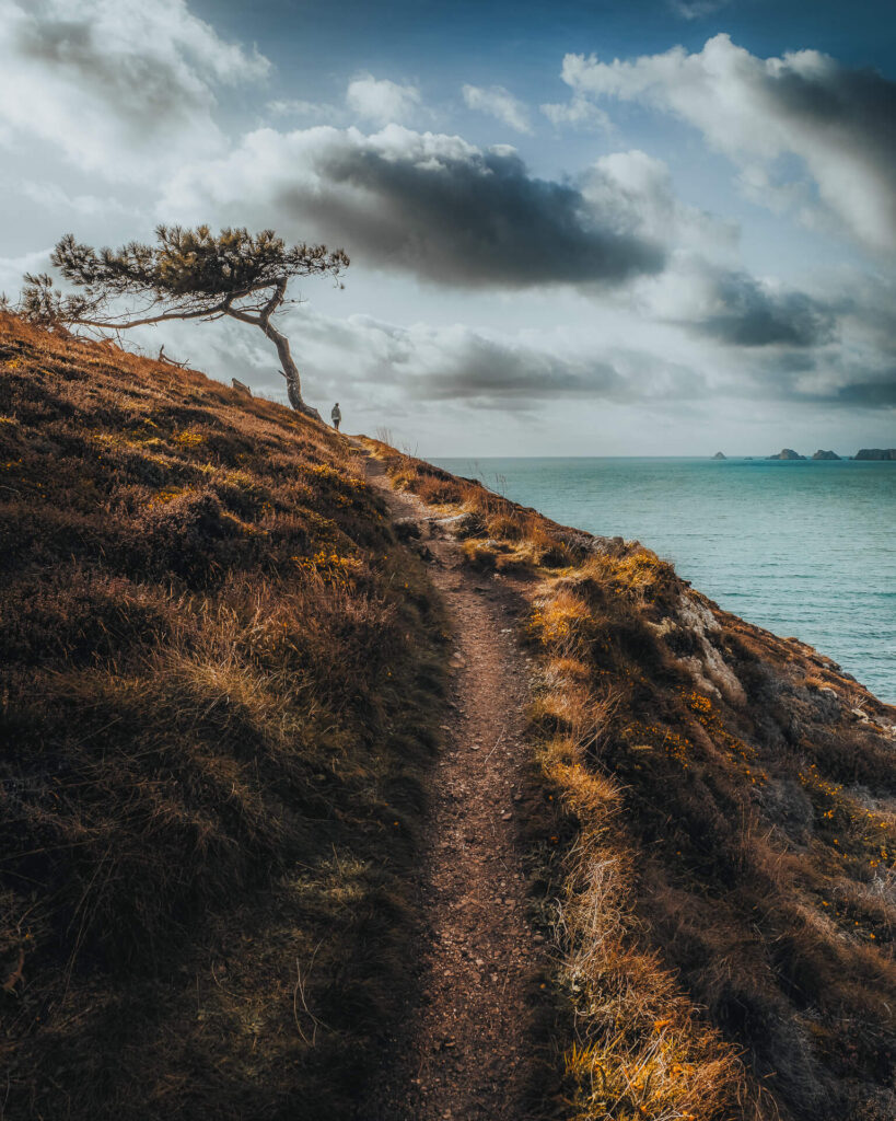 Hiking trail along the cliffs of the Crozon Peninsula on the GR34 coastal path in Brittany, France