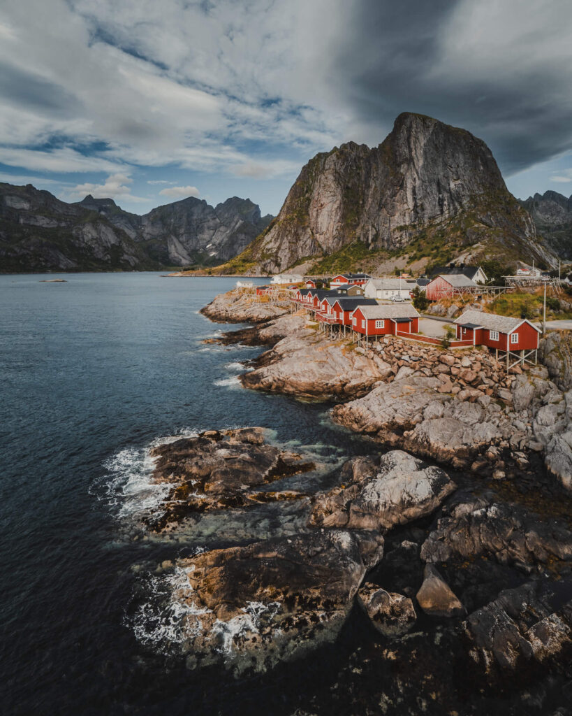 Red fishing cabins in Hamnøy on the Lofoten Islands in northern Norway